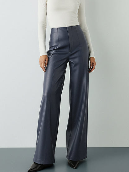 High-Wist PU Leather Wide-Leg Pants