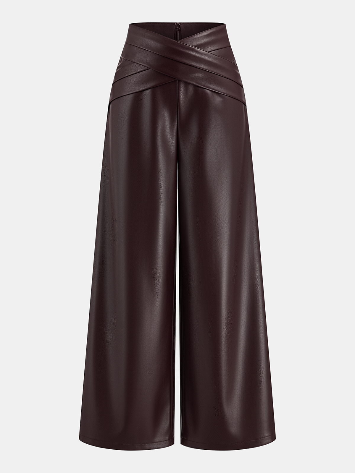 Cross Waistband PU Leather Wide-Leg Pants