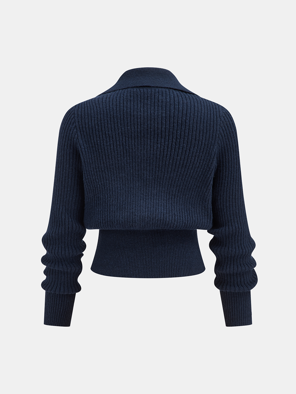 Collared Metal Buckle Ribbed Cropped Sweater