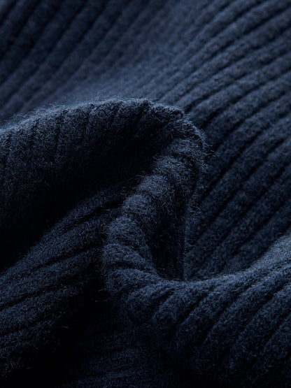 Collared Metal Buckle Ribbed Cropped Sweater