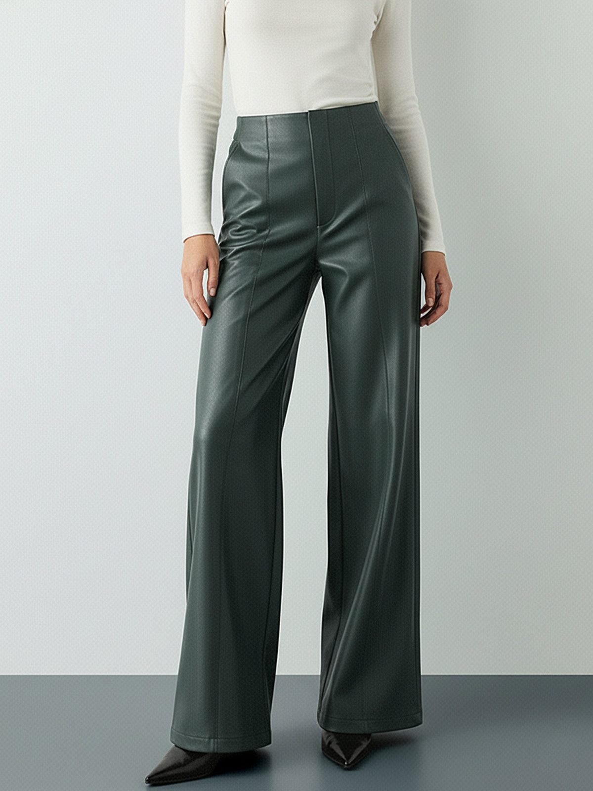 High-Wist PU Leather Wide-Leg Pants