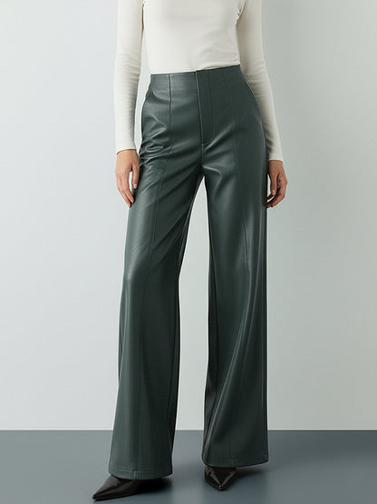 High-Wist PU Leather Wide-Leg Pants