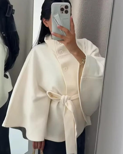 Arianne High-Neck Belted Cape Jacket