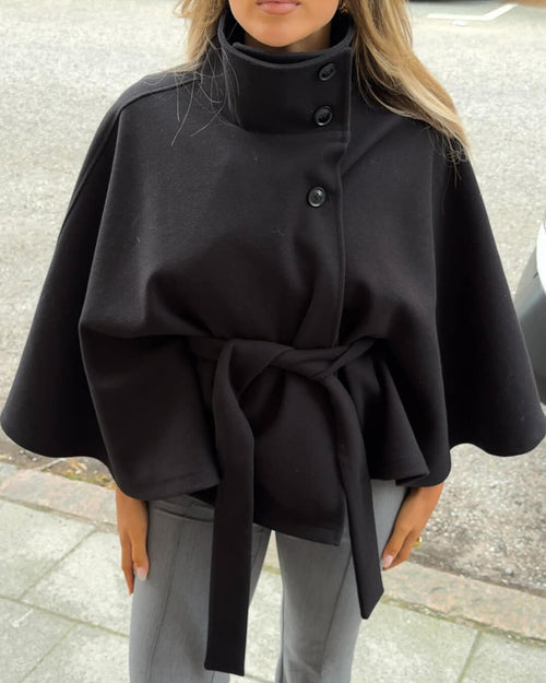 Arianne High-Neck Belted Cape Jacket