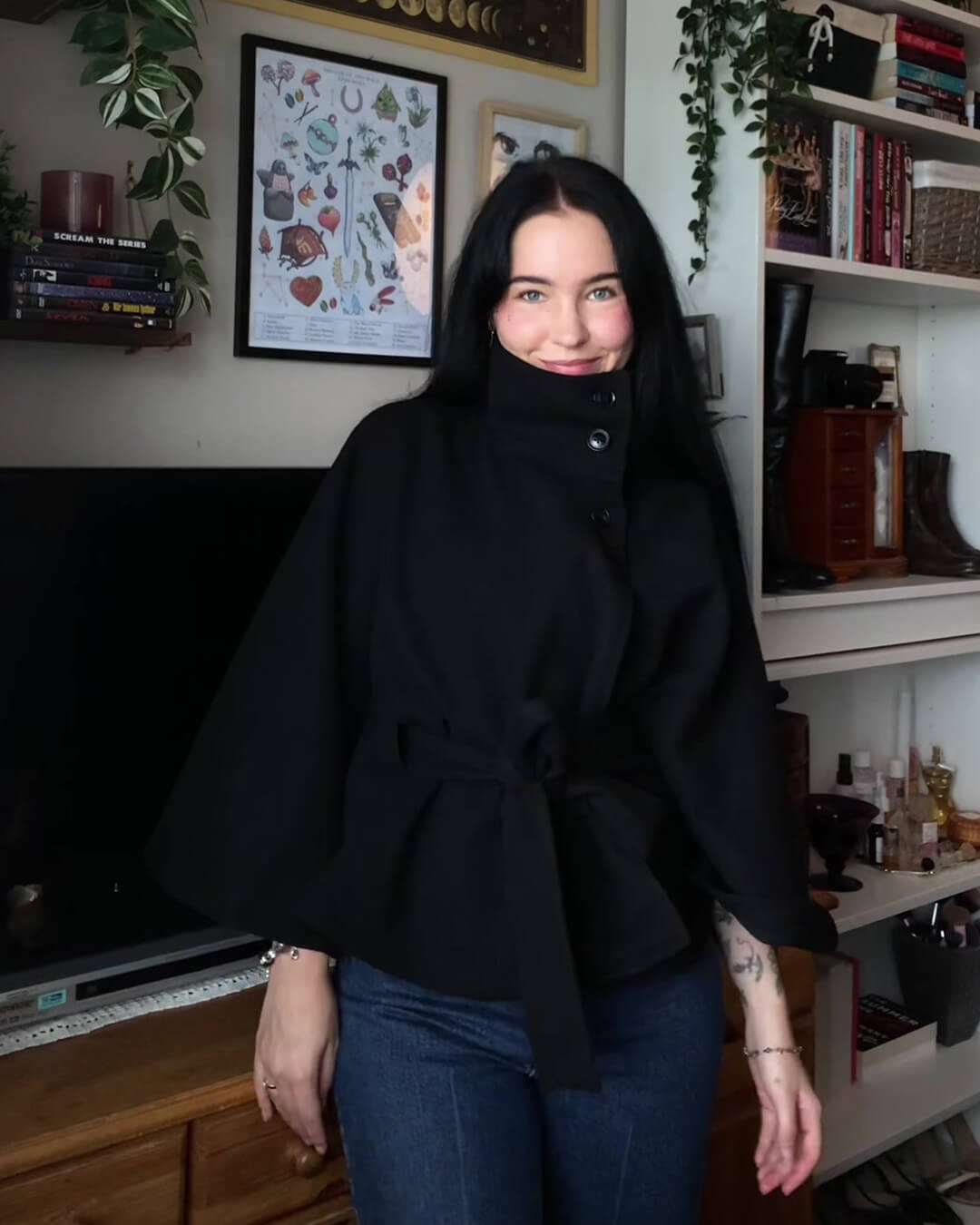 Arianne High-Neck Belted Cape Jacket