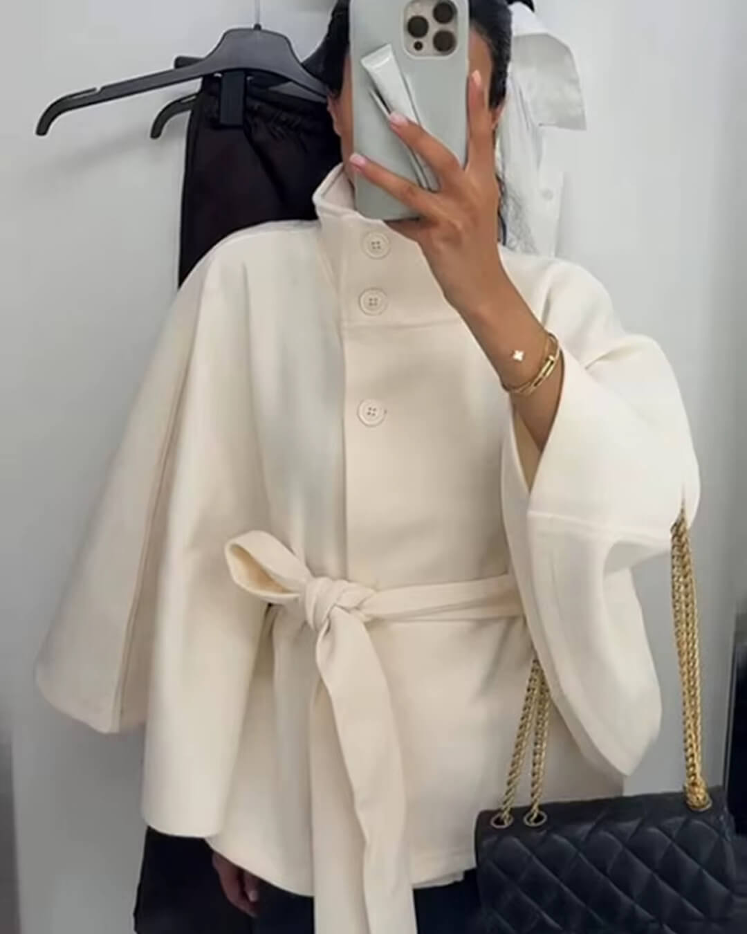 Arianne High-Neck Belted Cape Jacket