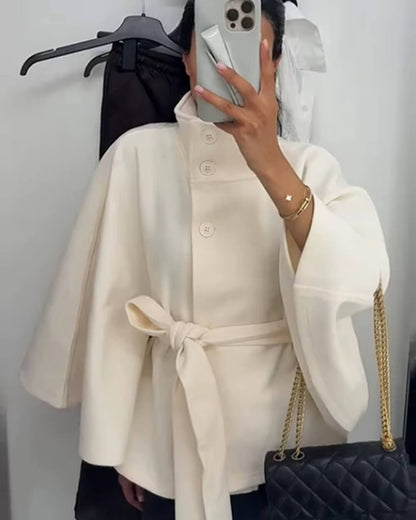 Arianne High-Neck Belted Cape Jacket