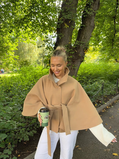 Arianne High-Neck Belted Cape Jacket