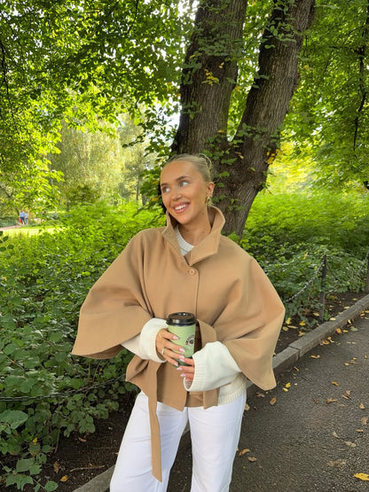 Arianne High-Neck Belted Cape Jacket