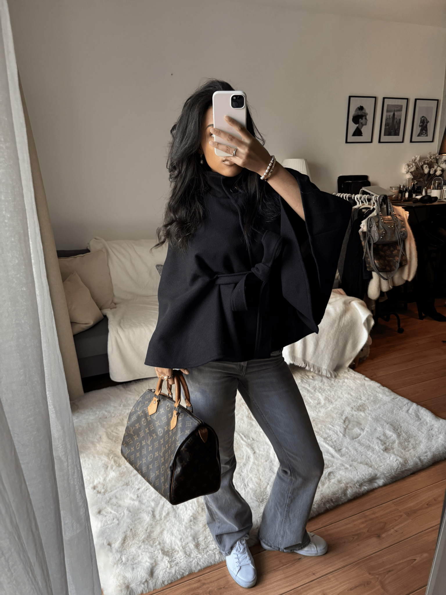 Arianne High-Neck Belted Cape Jacket