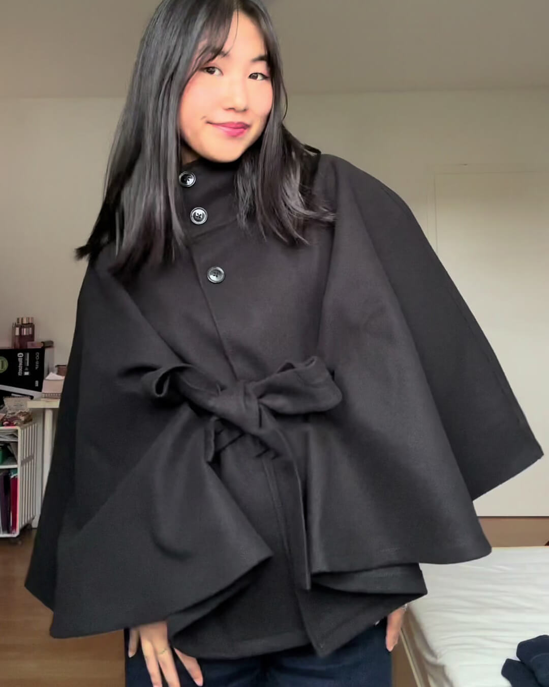Arianne High-Neck Belted Cape Jacket